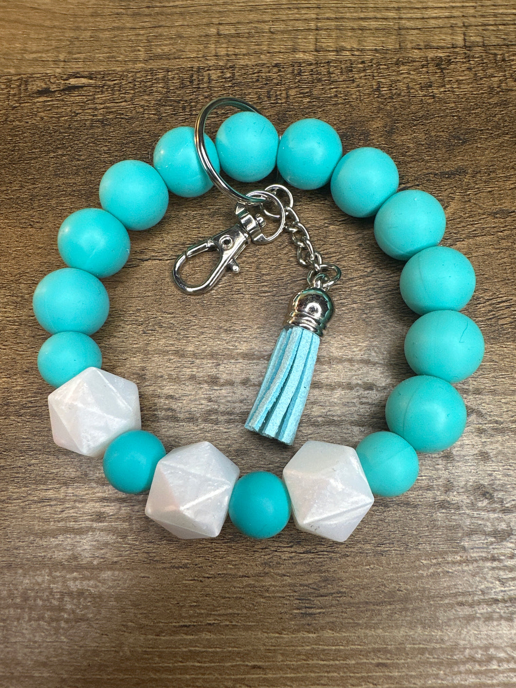 Teal & White Wristlet