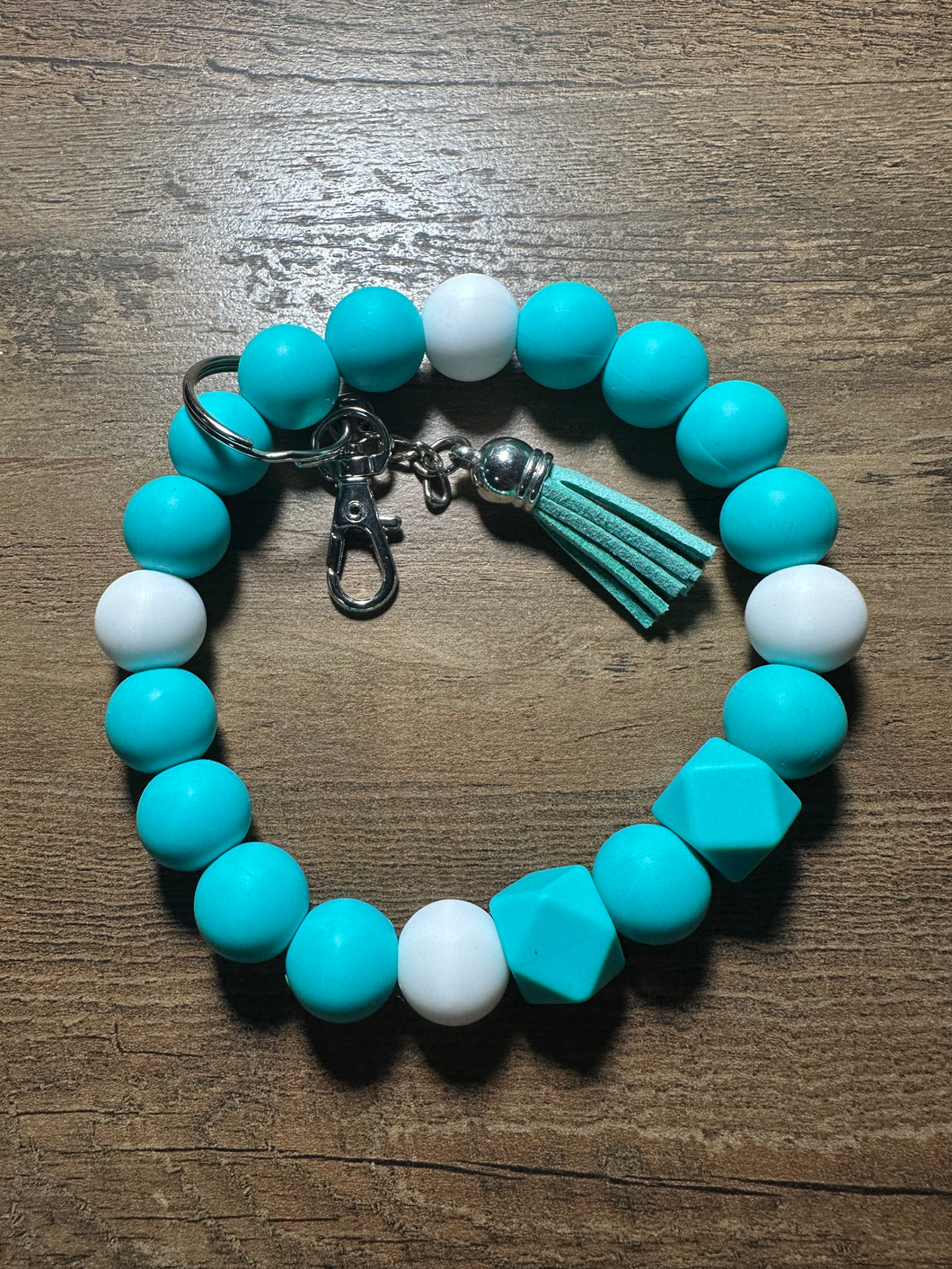 Teal & White Wristlet